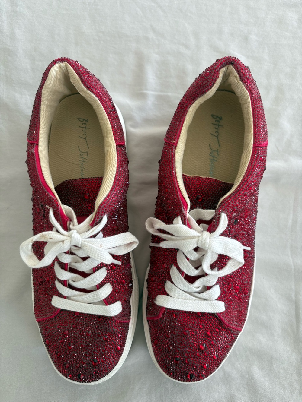 Betsey Johnson SIDNY Red Rhinestone Platform Sneakers Size 10 - Picture 2 of 5